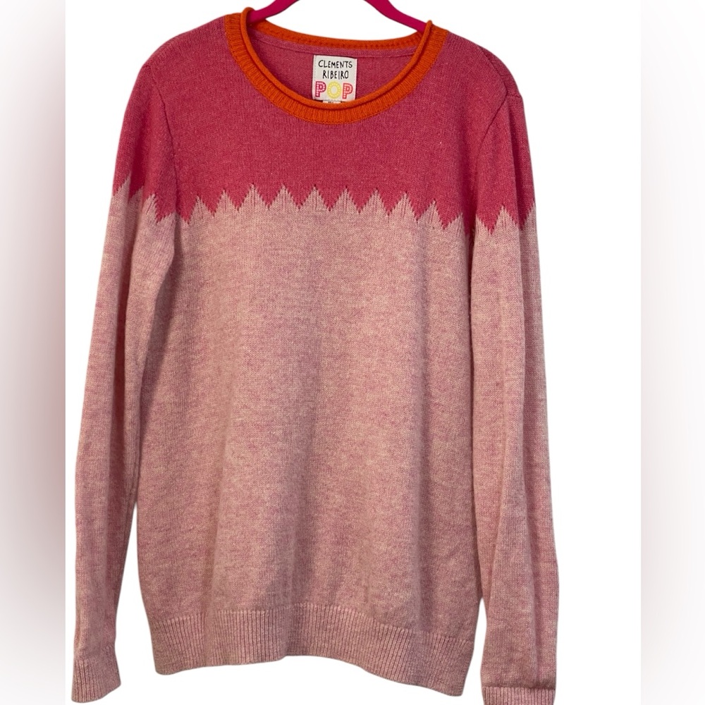 Clements Ribeiro Pink Crew Neck Sweater with Zigzag Pattern